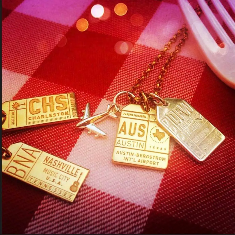Austin Texas USA AUS Luggage Tag Charm Gold