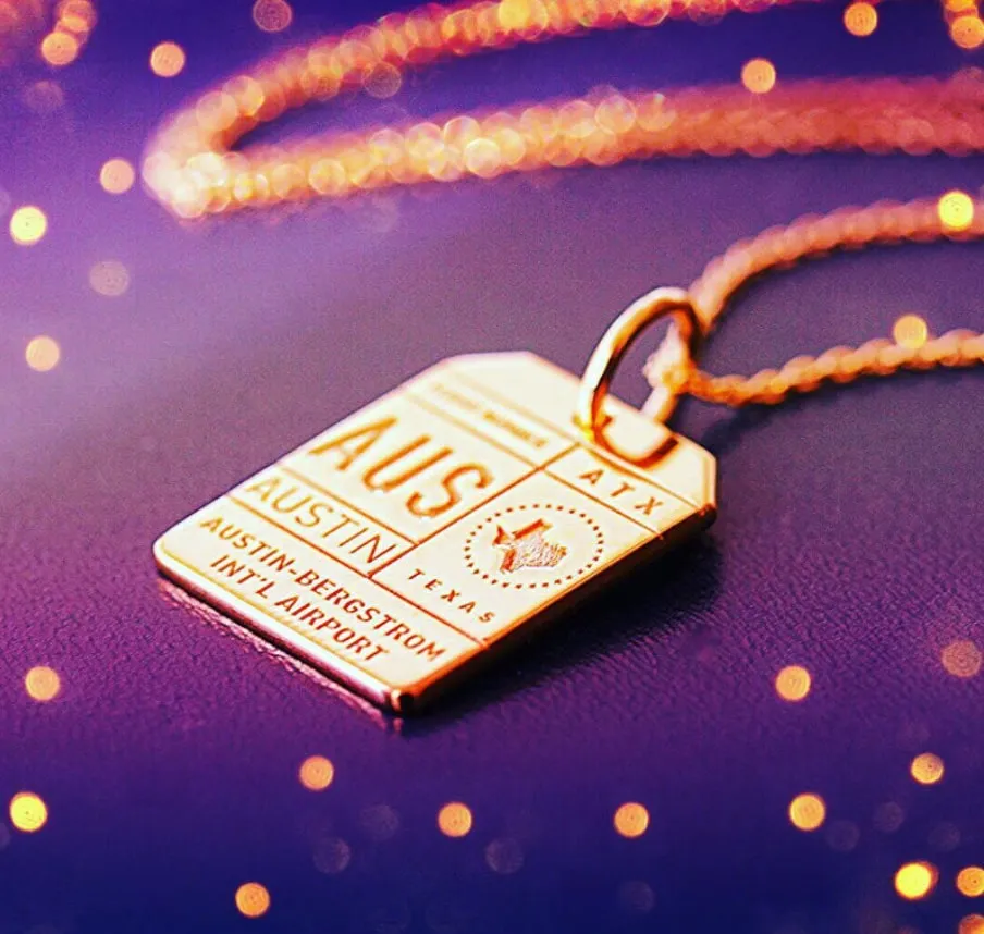 Austin Texas USA AUS Luggage Tag Charm Gold
