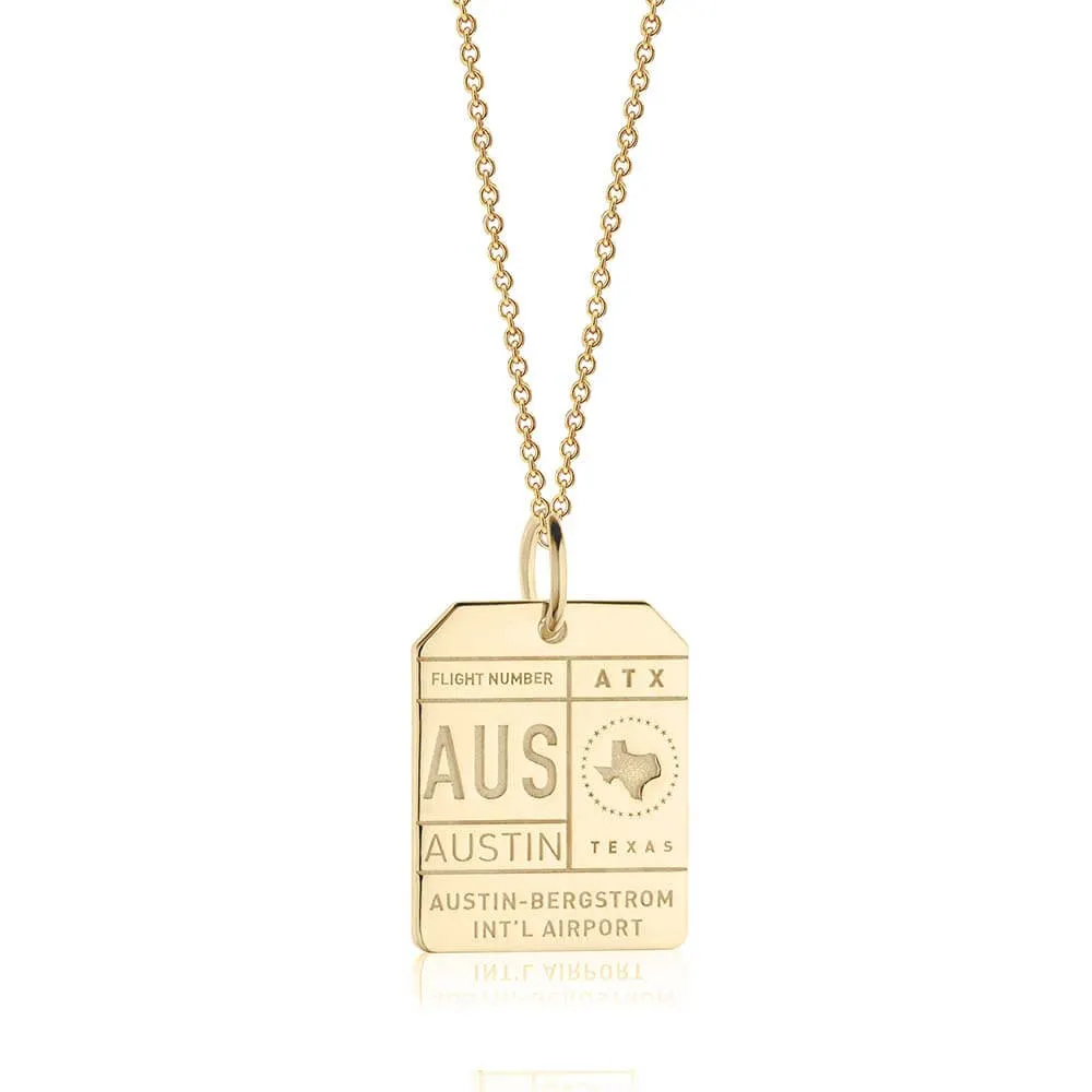 Austin Texas USA AUS Luggage Tag Charm Gold