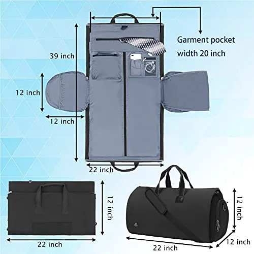 BUG Garment Bags, Convertible Garment Bag with Shoulder Strap, Shoes Compartment, Carry on Travel Suit Bags, 2 in 1 Garment Duffle Bag for Men Women Weekender Bag (Extra Large Dark Black)