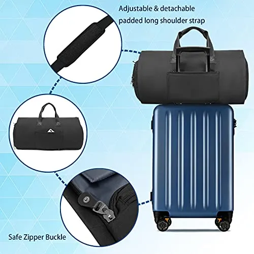 BUG Garment Bags, Convertible Garment Bag with Shoulder Strap, Shoes Compartment, Carry on Travel Suit Bags, 2 in 1 Garment Duffle Bag for Men Women Weekender Bag (Extra Large Dark Black)
