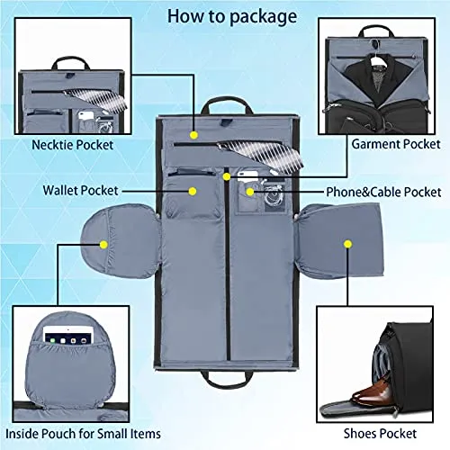 BUG Garment Bags, Convertible Garment Bag with Shoulder Strap, Shoes Compartment, Carry on Travel Suit Bags, 2 in 1 Garment Duffle Bag for Men Women Weekender Bag (Extra Large Dark Black)