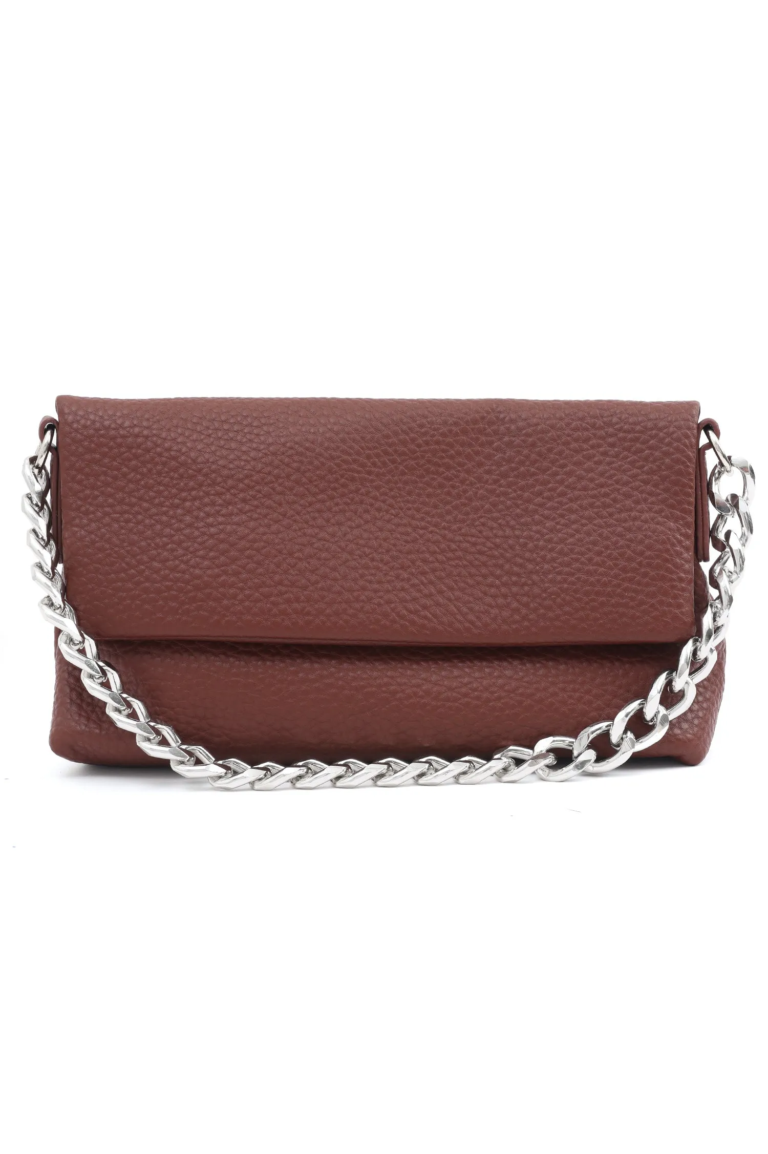 CHAIN-LINK FLAP CROSSBODY BAG-MAROON