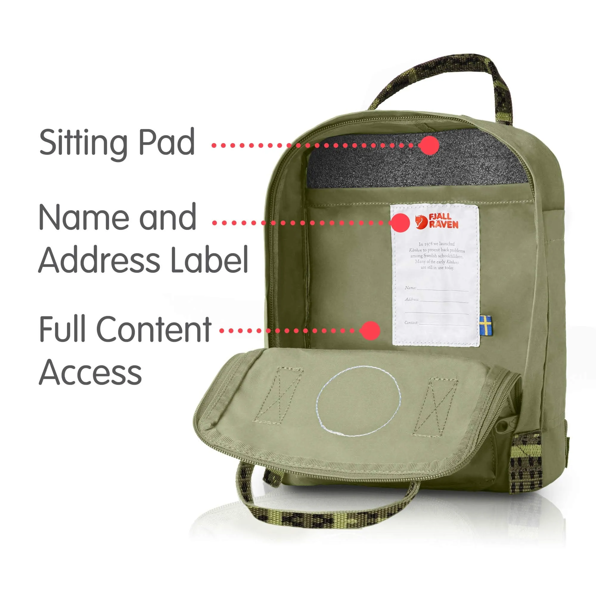 Fjallraven - Kanken Mini Classic Backpack for Everyday, Green/Folk Pattern