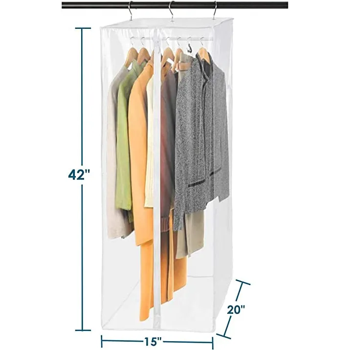 Garment Bag - Clear Hanging Closet Organizer - Durable Zippered Cover with Rod Protects Dresses, Suits, and Jackets from Dust and Moist- Top Metal Frame to Keep All Your Stuff in Shape- 42" x 20" x 15