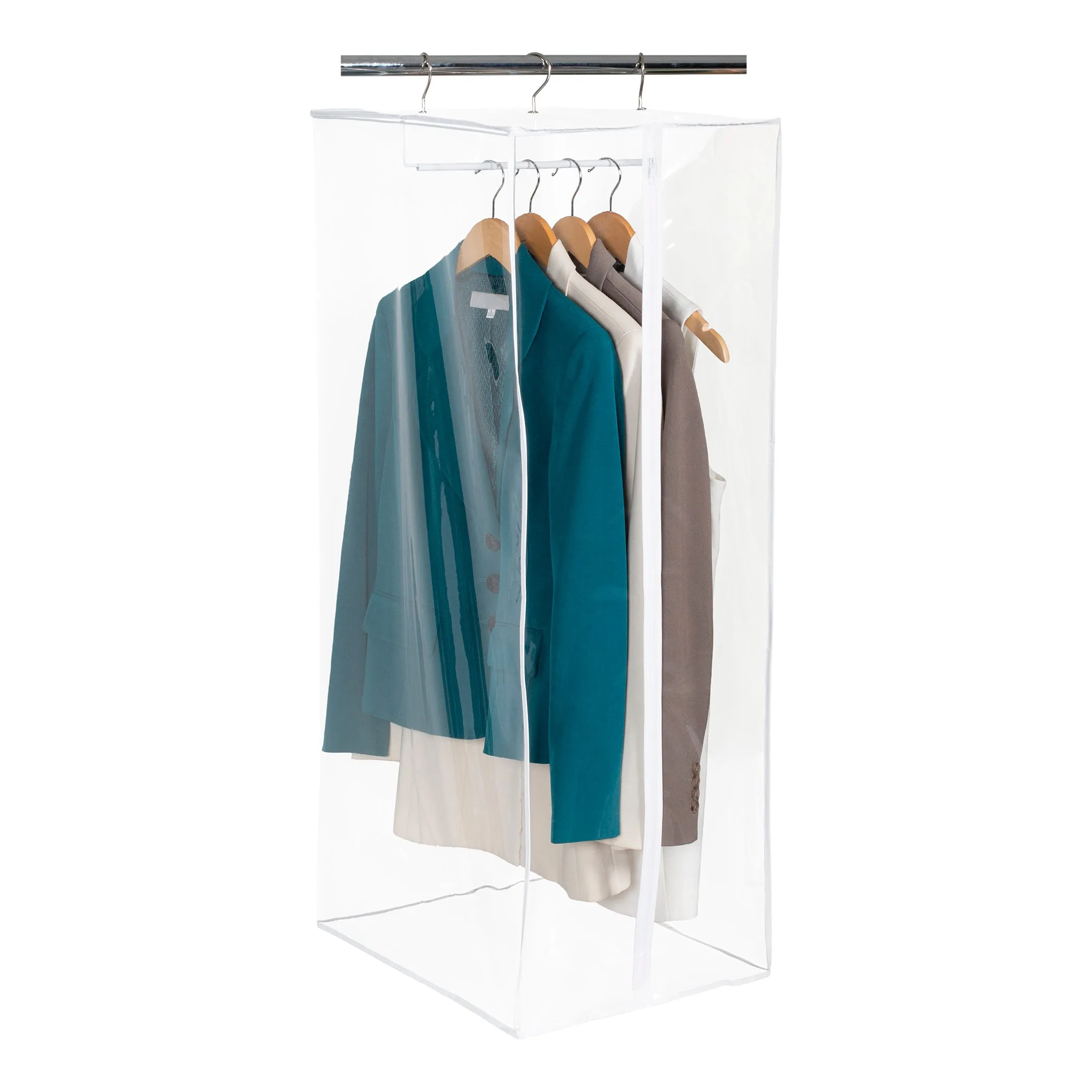 Garment Bag - Clear Hanging Closet Organizer - Durable Zippered Cover with Rod Protects Dresses, Suits, and Jackets from Dust and Moist- Top Metal Frame to Keep All Your Stuff in Shape- 42" x 20" x 15