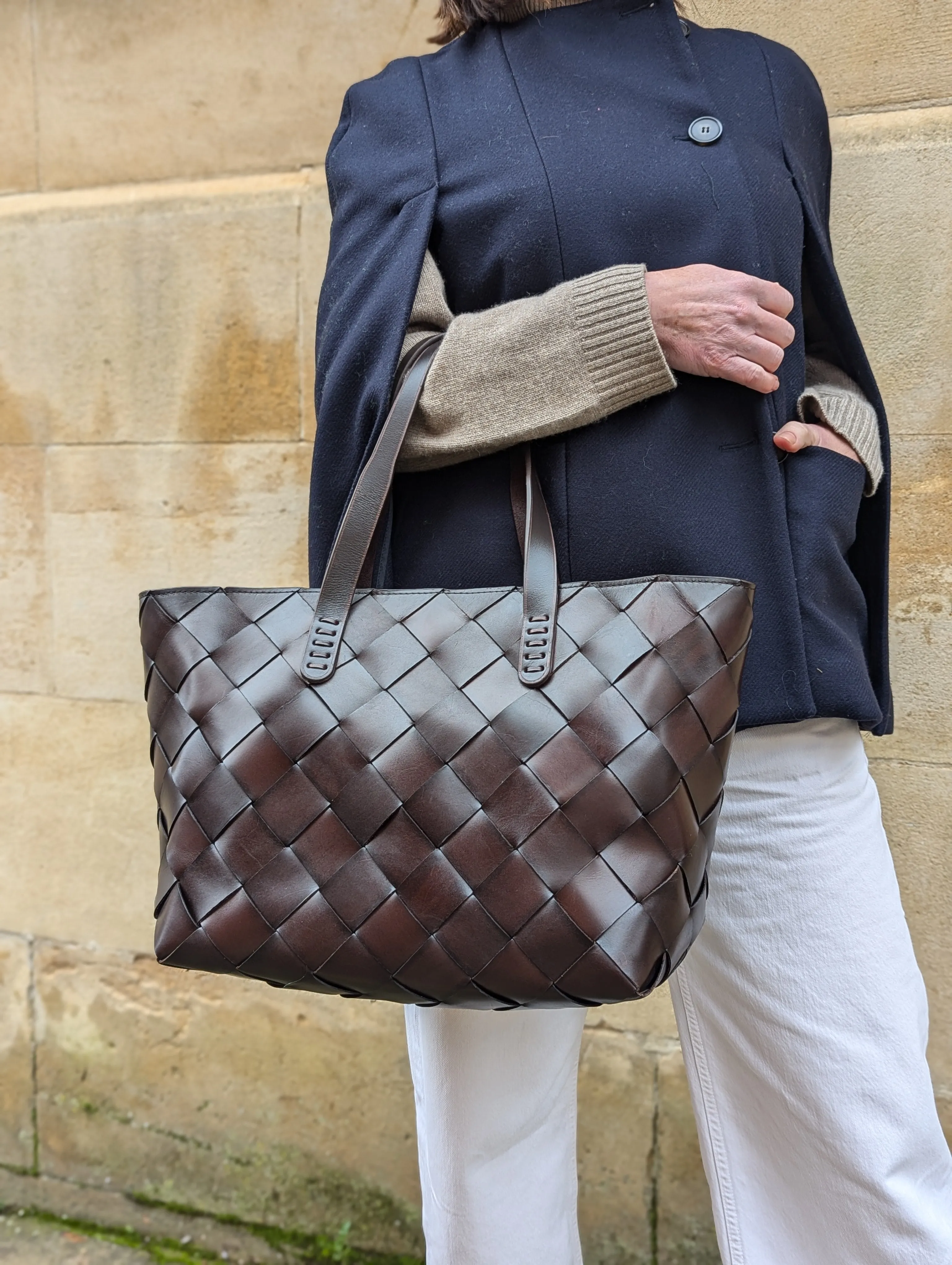 Japan Dark Brown Crossover Leather Tote