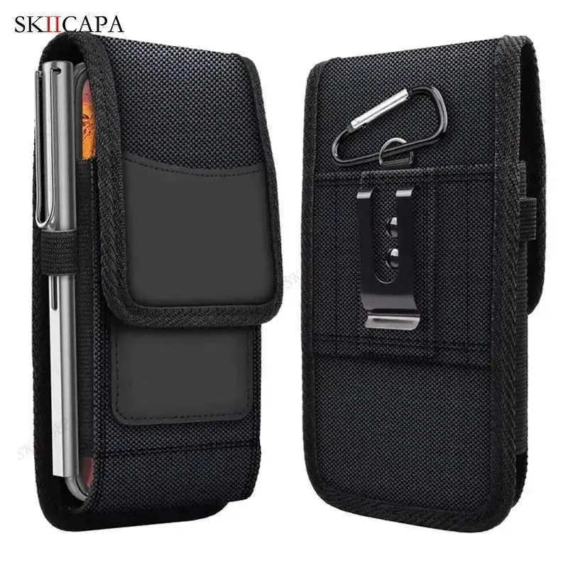 Leather Oxford Cloth Phone Pouch with Belt Clip for Samsung S24 Ultra Plus and Galaxy A Series