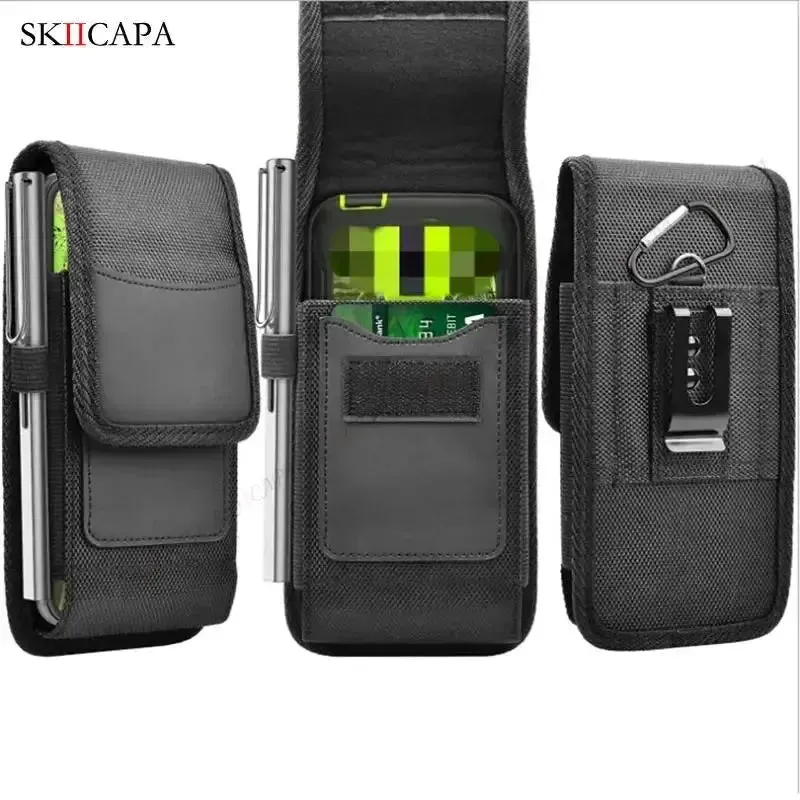 Leather Oxford Cloth Phone Pouch with Belt Clip for Samsung S24 Ultra Plus and Galaxy A Series