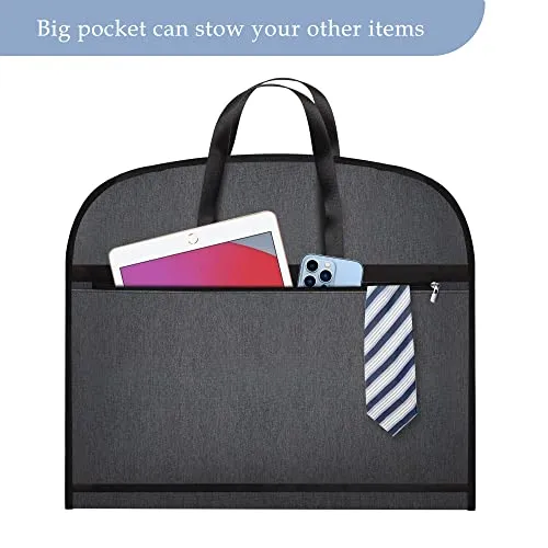 Limoomil Heavy Duty Waterproof Garment Bag for Travel, Tear Resistance Suit Bag for Men Travel for Suits, Tuxedos, Dresses, Coats, Uniform. 42 inch, Darkgrey