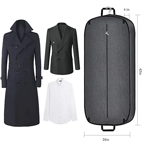 Limoomil Heavy Duty Waterproof Garment Bag for Travel, Tear Resistance Suit Bag for Men Travel for Suits, Tuxedos, Dresses, Coats, Uniform. 42 inch, Darkgrey