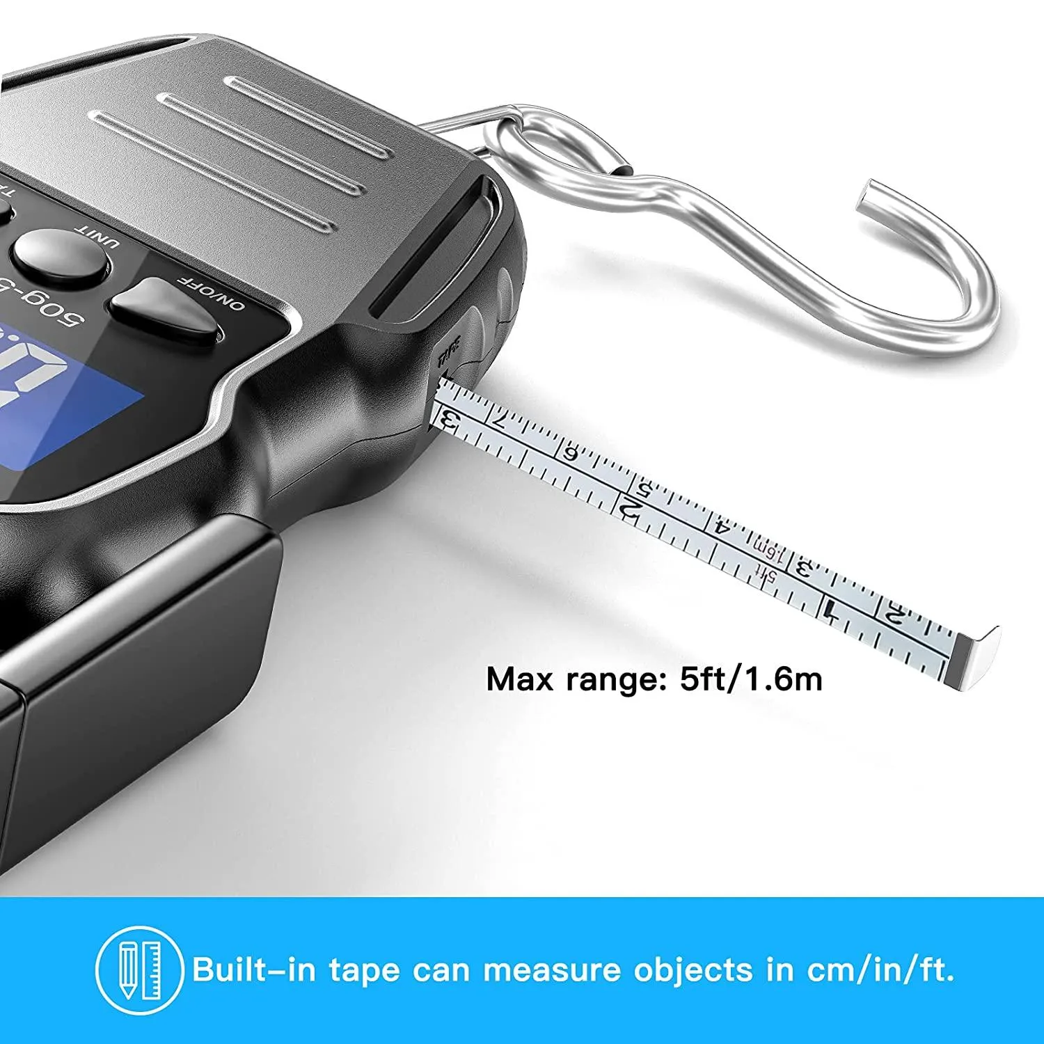 Multifunctional Travel Essential: 110lb/50kg Digital Fish Scale with Backlit LCD Display - Weigh, Measure, and Travel with Ease! (Includes Measuring Tape, Hanging Scale, 2 AAA Batteries)