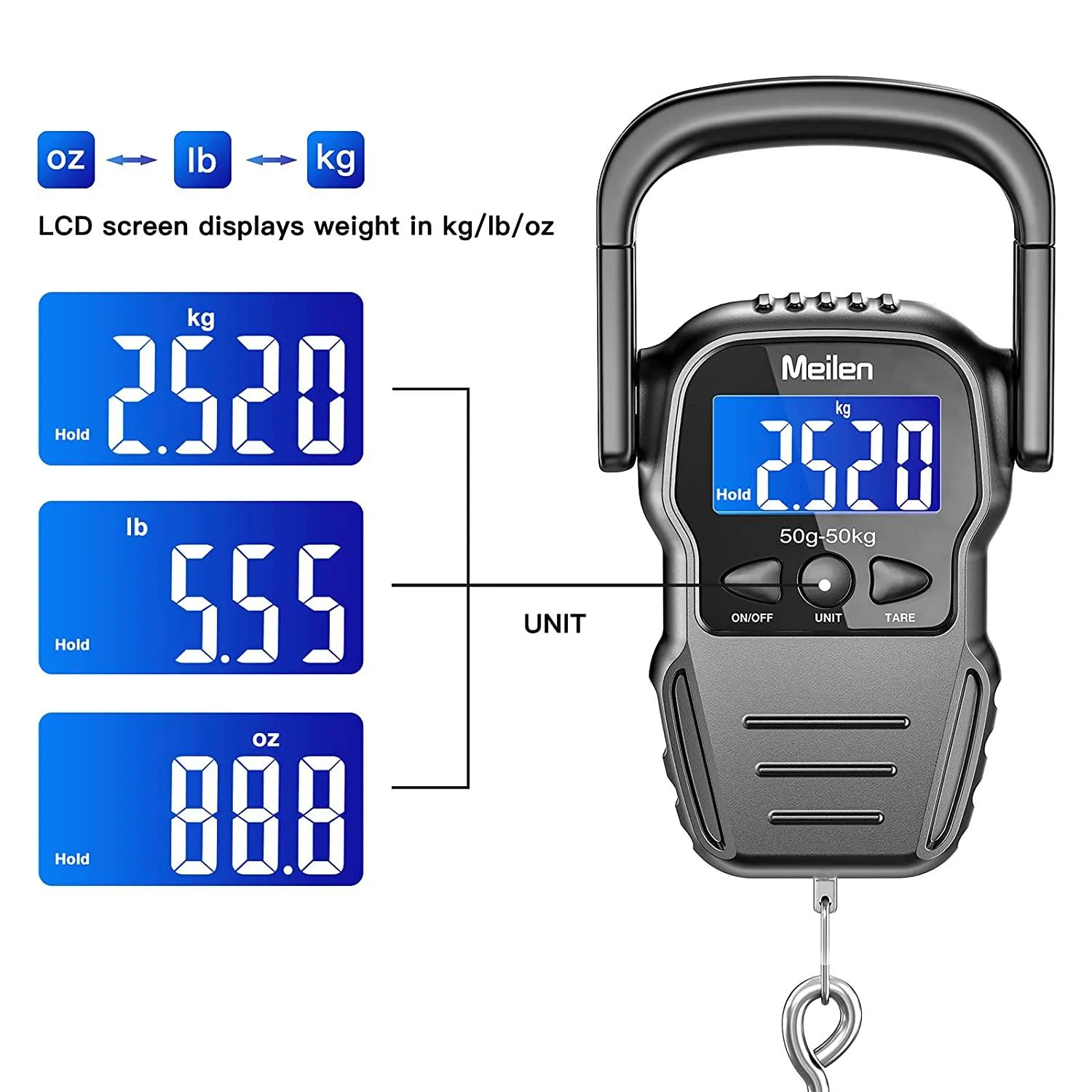 Multifunctional Travel Essential: 110lb/50kg Digital Fish Scale with Backlit LCD Display - Weigh, Measure, and Travel with Ease! (Includes Measuring Tape, Hanging Scale, 2 AAA Batteries)