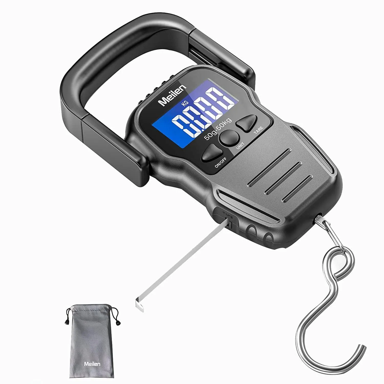 Multifunctional Travel Essential: 110lb/50kg Digital Fish Scale with Backlit LCD Display - Weigh, Measure, and Travel with Ease! (Includes Measuring Tape, Hanging Scale, 2 AAA Batteries)