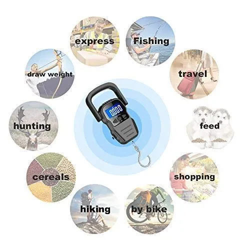 Multifunctional Travel Essential: 110lb/50kg Digital Fish Scale with Backlit LCD Display - Weigh, Measure, and Travel with Ease! (Includes Measuring Tape, Hanging Scale, 2 AAA Batteries)