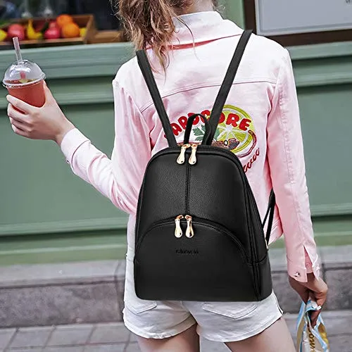 Nevenka Brand Women Bags Backpack PU Leather Zipper Bags Purse Casual Backpacks Shoulder Bags (RED)