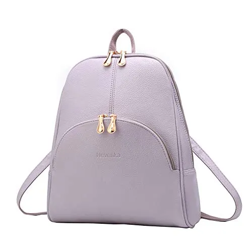 Nevenka Brand Women Bags Backpack Purse PU Leather Zipper Bags Casual Backpacks Shoulder Bags (Light Purple)