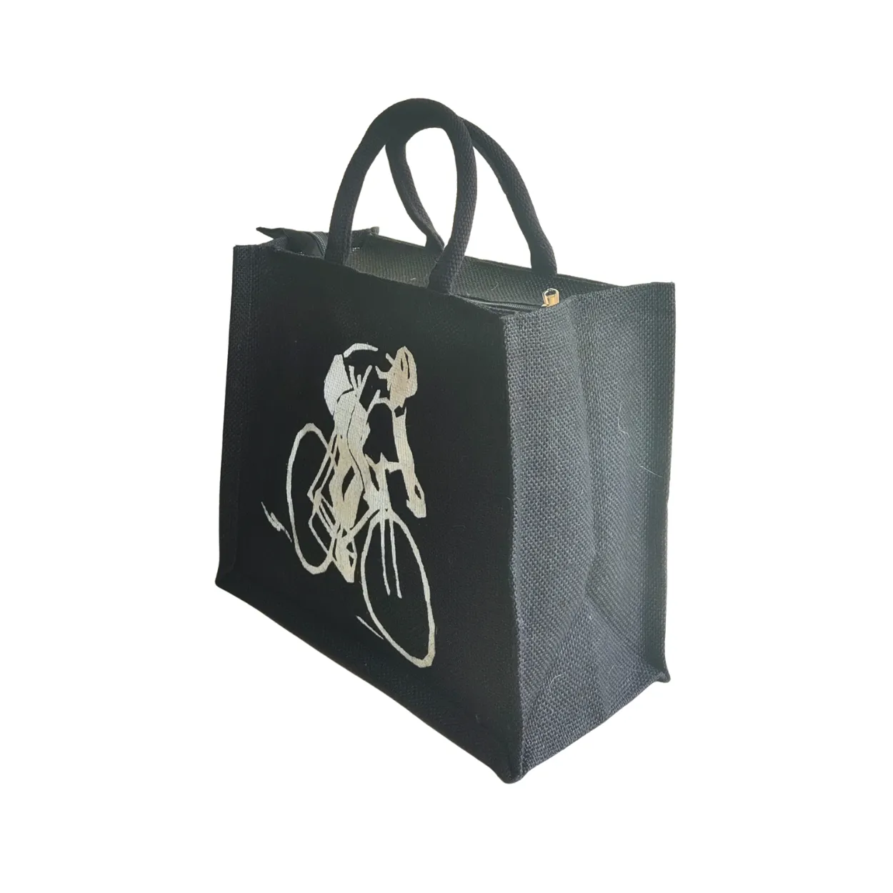 Printed Jute Standard Lunch Bag Cyclist Black Body
