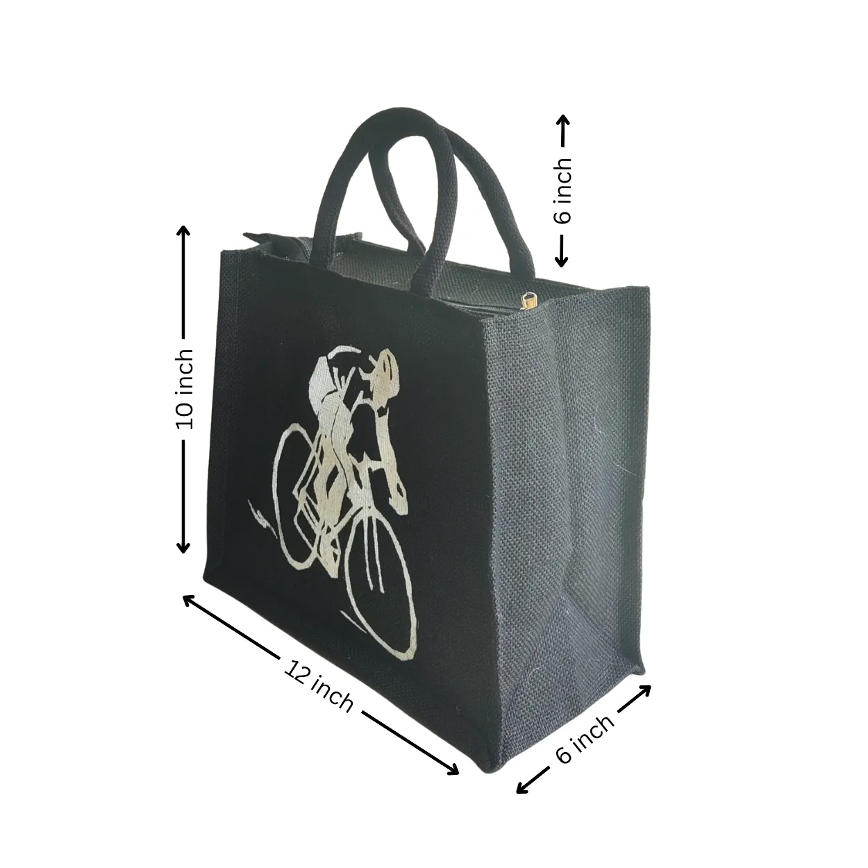 Printed Jute Standard Lunch Bag Cyclist Black Body