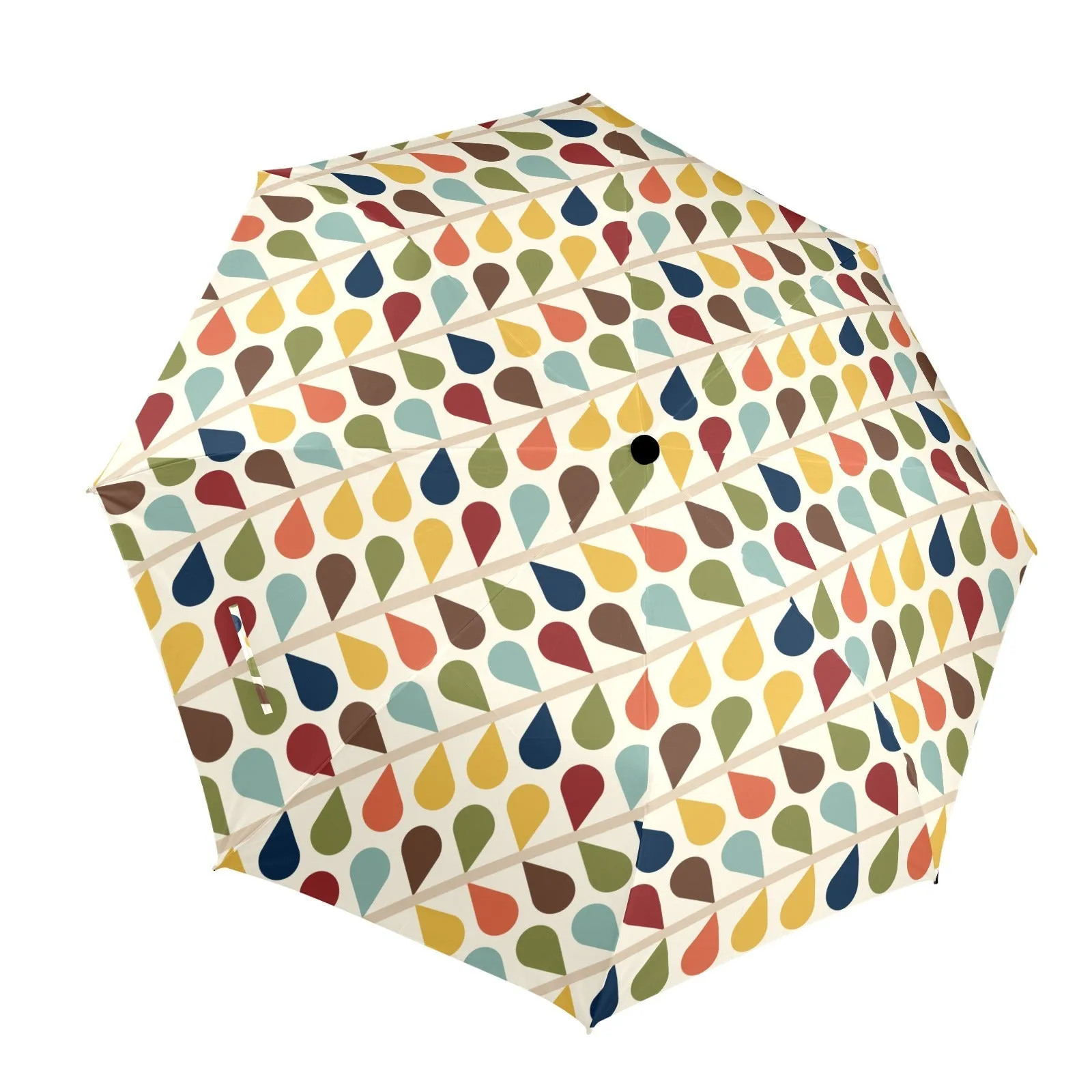 Scandinavian Retro Mod Leaf Umbrella, Mid Century Modern 60s Geometric Raindrop Pattern