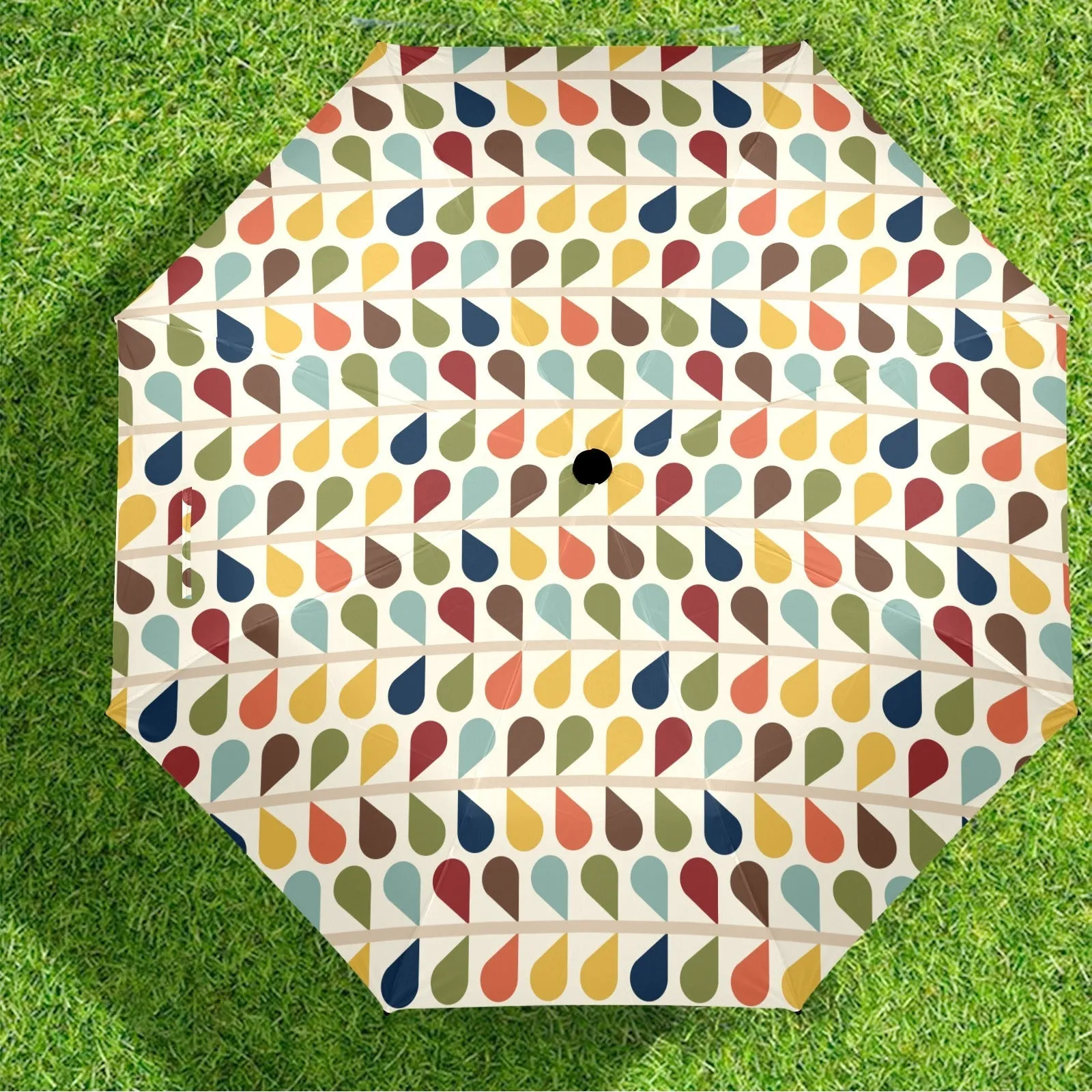 Scandinavian Retro Mod Leaf Umbrella, Mid Century Modern 60s Geometric Raindrop Pattern