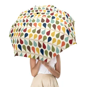 Scandinavian Retro Mod Leaf Umbrella, Mid Century Modern 60s Geometric Raindrop Pattern
