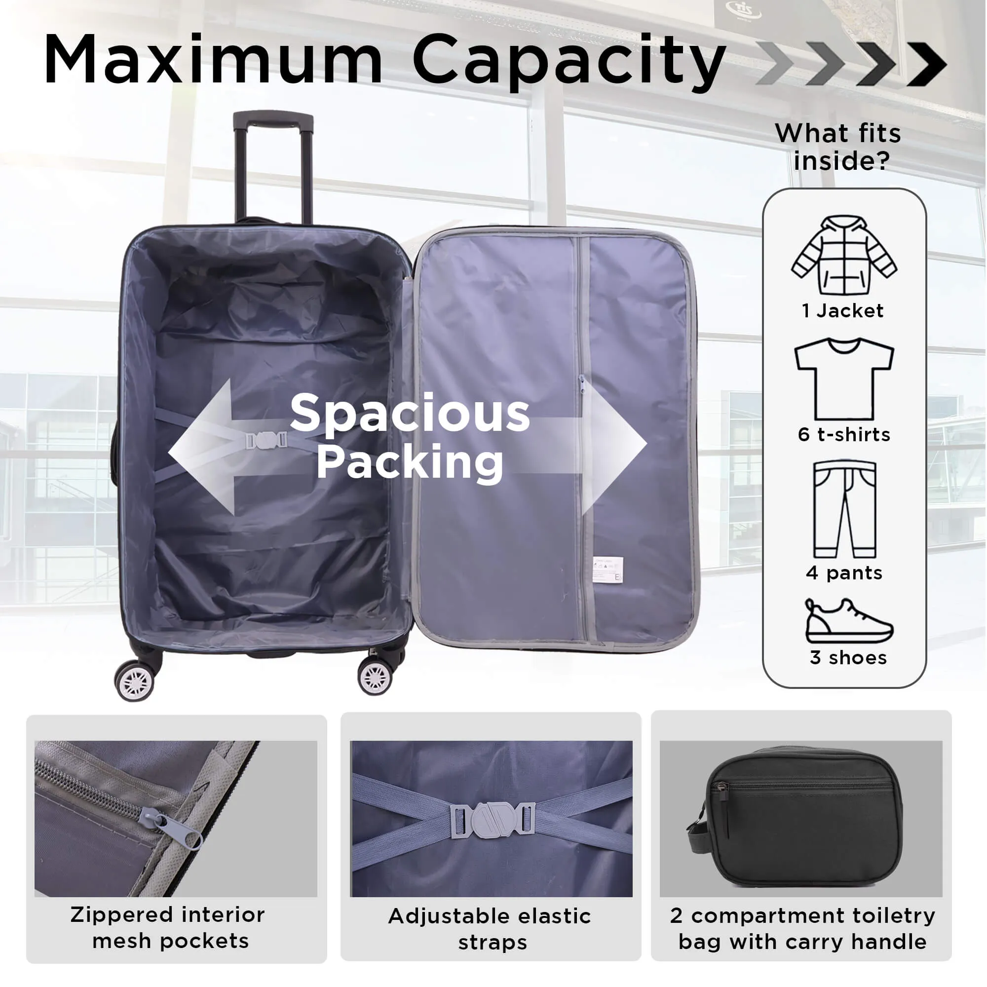 Seville 4 Piece Soft Luggage Set - Black