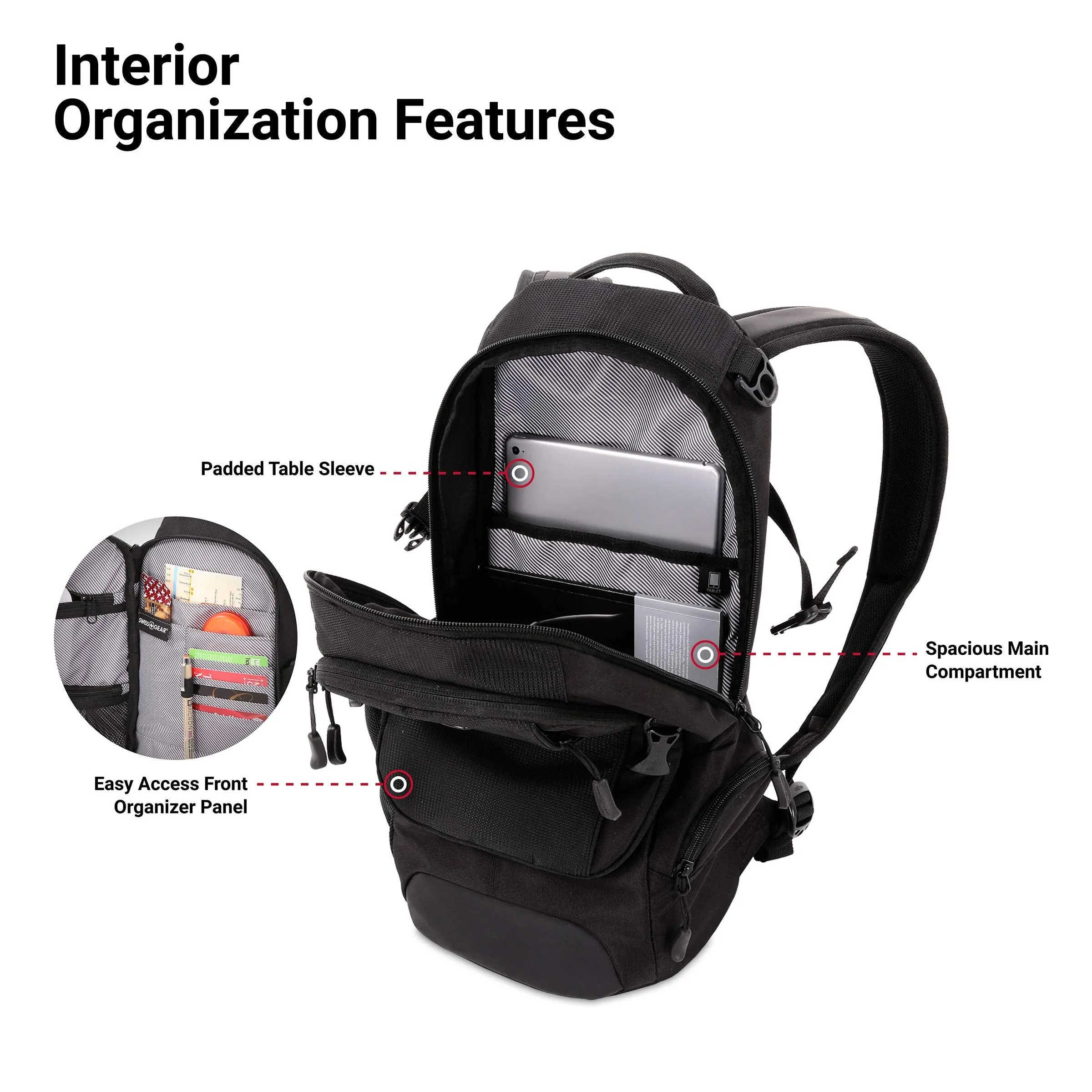 SWISSGEAR Compact Organizer Backpack | Narrow Profile Daypack| Men's and Women's - Black