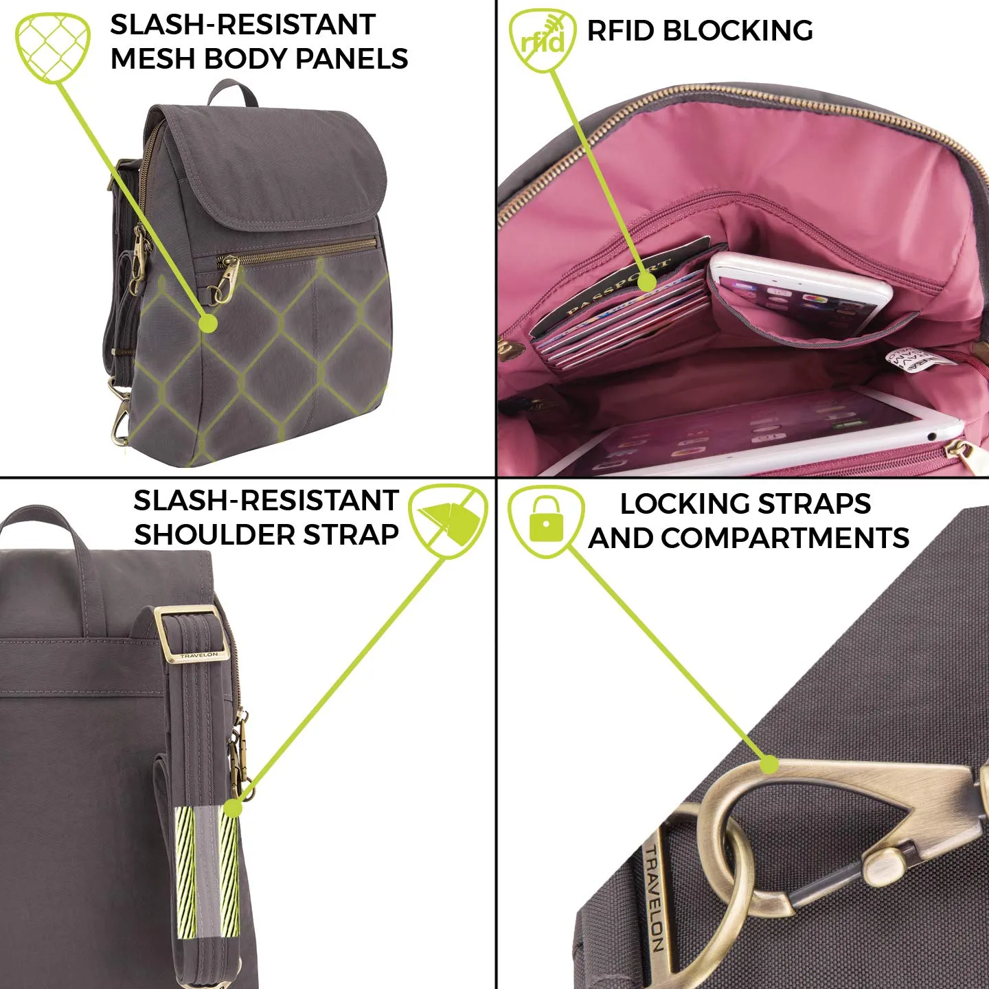 Travelon Anti-theft Signature Slim Backpack, Sable